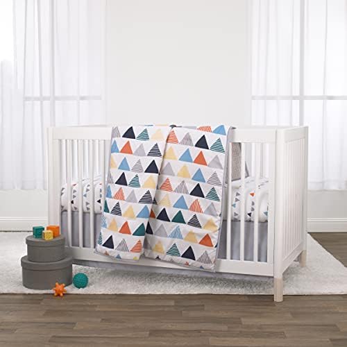 NoJo Little Love Navy, Orange, Grey and Yellow Triangles 3 Piece Crib Bedding Set - Comforter, Fitted Crib Sheet and Dust Ruffle