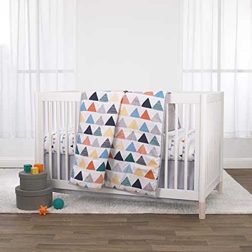 Nojo Little Love Navy, Orange, Grey And Yellow Triangles 3 Piece Crib Bedding Set - Comforter, Fitted Crib Sheet And Dust Ruffle #TOP4