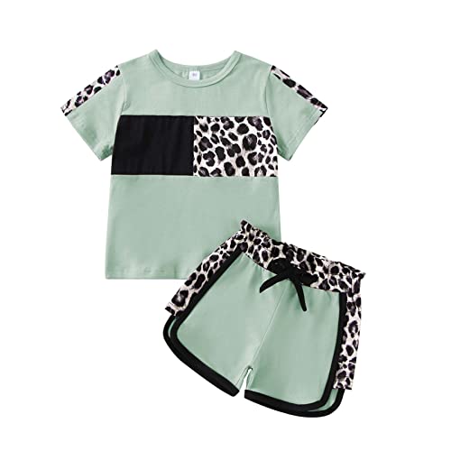 Image of FOCUTEBB Toddler Girl Clothes Baby Leopard T-Shirt Shorts Summer Set 18M-8Y
