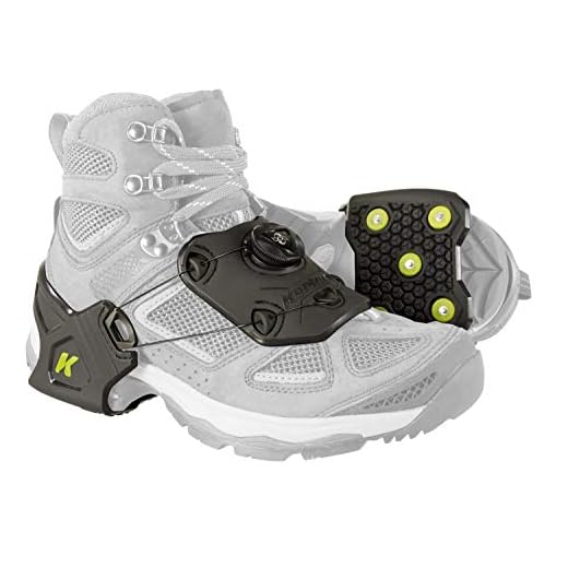 Korkers Ice Commuter Ice Cleats - Minimal and Lightweight - 11 Replaceable Steel Spikes - Black/Green - Large/XLarge