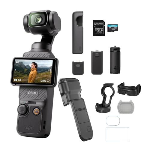 DJI Osmo Pocket 3 with Hard Case Cover, Magnetic Fill-in Light, and Tempered Glass Screen Protectors Bundle - Action Cam - Detailed View