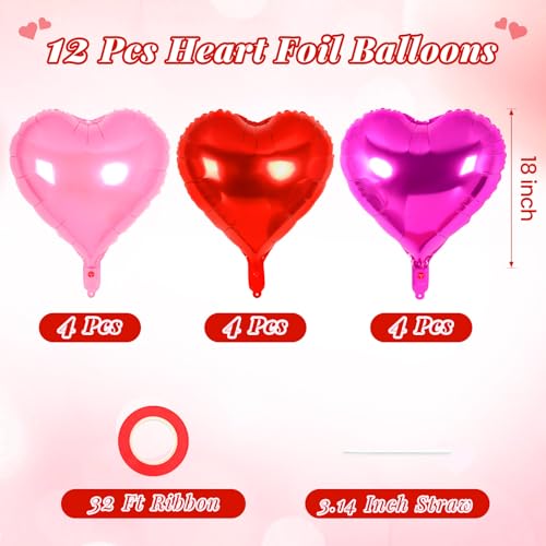 Image of 12 Pcs Colorful Heart Balloons,18 Inch Heart Foil Balloons Love Balloon Valentine Balloon for Birthday Party Wedding Engagement Party Baby Shower Valentine Day Decorations