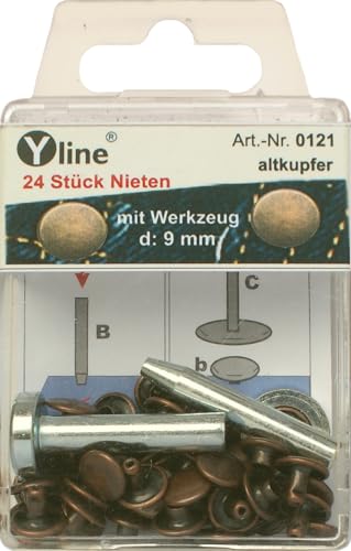 Lot de 24 rivets 9 mm couleur cuivre avec outils (rivets creux) sous blister SB 0121