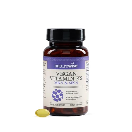 NatureWise Vitamin K2 600mcg Supplement with MK-7 100mcg & MK-4 500mcg - Enhanced Bioavailable Formula - K Complex for Bone and Heart Health - Vegan, Gluten Free, Non-GMO -90 Softgels[3-Month Supply]