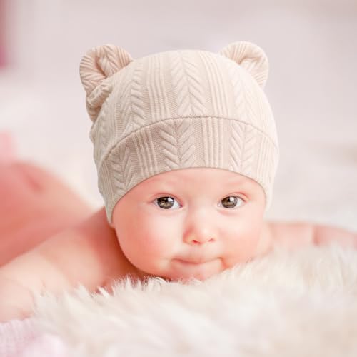 Image of BQUBO Newborn Baby Hats Bear Ears and Mittens Sets Preemie Caps Baby Boy Girl Infant Hospital Beanie for 0-3 Months