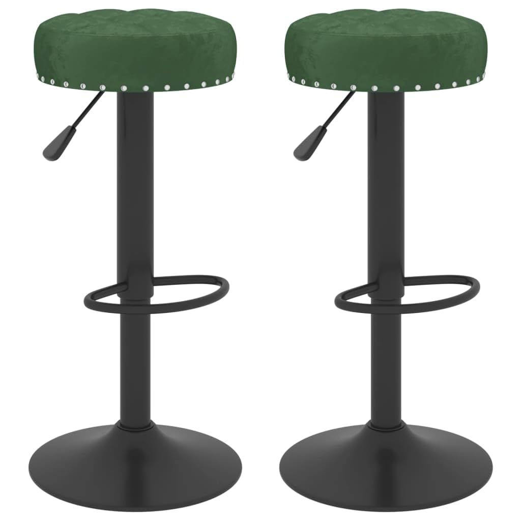 Lot de 2 tabourets de bar en velours vert foncé avec repose-pieds, réglables en hauteur, pivotants, avec dossier et accoudoir, idéal pour cuisine, salle à manger, comptoir et table de bar