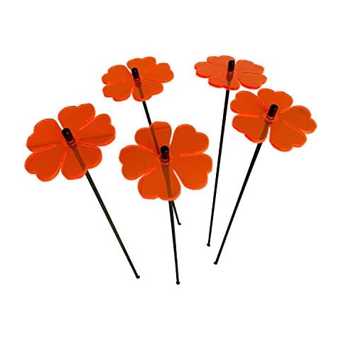 Sun Catcher Garden Decor Glowing Double Blossoms Ornaments 5 Garden Stakes 25cm/9.8 inches high Indoor Outdoor Yard Accessory Gardeners Gift, Colour:fluorescent Orange Cover
