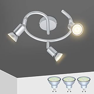 HiBay Modern LED Ceiling Light Adjustable 3 Way Flush Pendant Spotlight Chrome Kitchen Lamp Fitting with 3X 6W GU10 Spot Bulbs Warm White