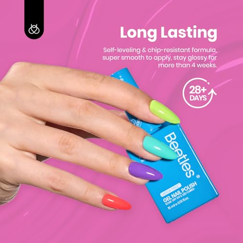 Image of Beetles Neon Gel Nail Polish - Bubbles, Hema Free 6 Colors Summer Gel Nail Polish Set Full Size Hot Pink Orange Yellow Blue Purple Green Soak Off UV LED DIY Bright Rainbow Summer Nails Salon