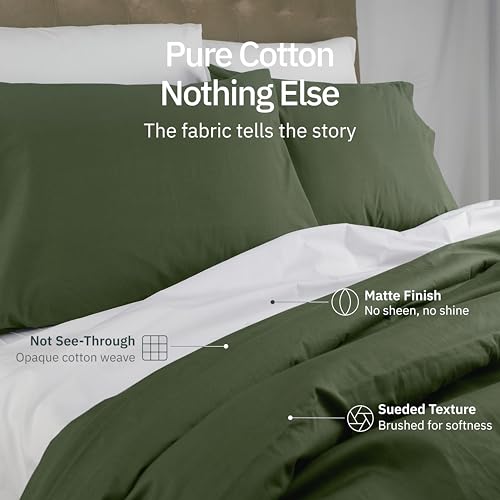 Image of Super Soft 100% Cotton Full Size Sheet Sets, 4 Pc Set, Olive Green | Lightweight & Breathable For Hot Sleepers, 14 inch Deep Pocket, All-Around Elastic, Durable, Easy Care, OekoTex Certified