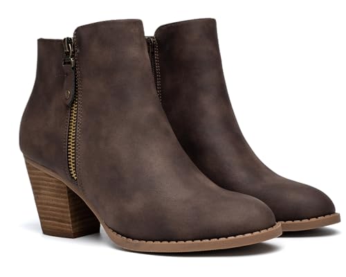 ANJOUFEMME Women's Zipper Chunky Ankle Boots, Stacked Mid Heel Dress Boots, Comfortable Short Booties3