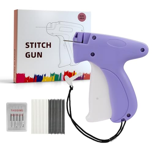 Stitch Gun for Clothes Handheld Tagging Gun for Clothing Quick Clothes Fixer Portable Sewing Gun Sewing Kit Includes 1,000 Black Fasteners & 1,000 White Fasteners & 6 Needles-(Purple)