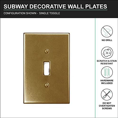 Questech Décor Single Duplex Electrical Outlet Cover Wall Plate, 1-Gang Single Switch Plate Standard Size Receptacle Cover, Decorative Subway Tile Design, Gold Finish, 3 Pack #TOP6