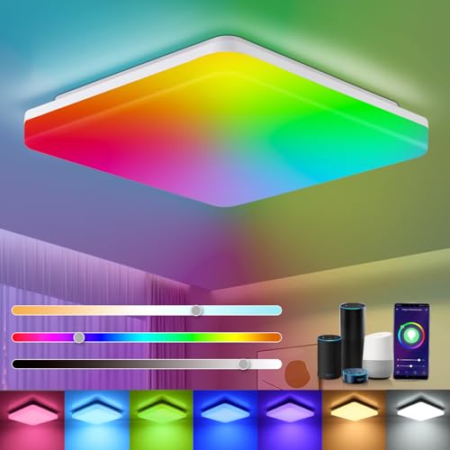 LEOEU Alexa Lampe, Smart Deckenlampe Dimmbar RGB, 18W 1800LM LED Deckenleuchte Farbwechsel, Kompatibel mit Alexa APP Google Assistant, 2700K-6500K, Wifi Lampe für Schlafzimmer/Wohnzimmer usw
