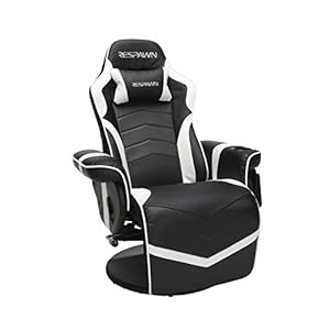 RESPAWN 900 Gaming Recliner – Video Games Console Recliner Chair, Computer Recliner, Adjustable Leg Rest and Recline, Recliner with Cupholder, Reclining Gaming Chair with Footrest – White