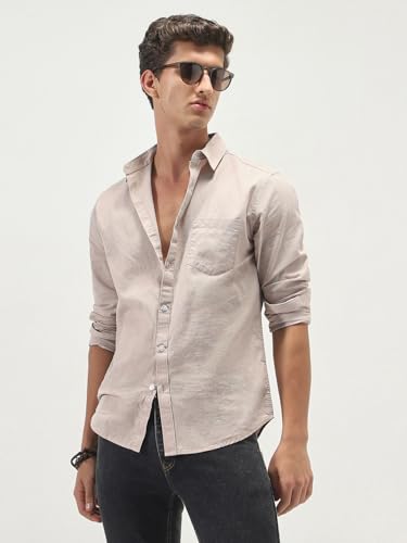 Image of Urbano Fashion Men's Cotton Full Sleeve Regular Fit Casual Solid Slub Shirt with Spread Collar