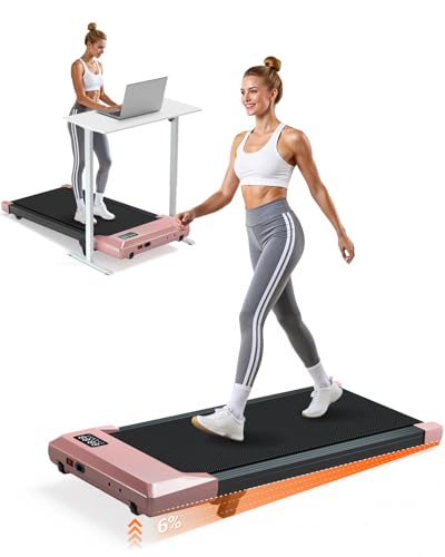 Image of Walking Pad with 6% Incline, 300LBS Capacity Under Desk Treadmill for Home Office, Quiet Portable Mini Treadmill with App & Remote Control,No Assembly,Slim Design for Small Spaces(BA10&Gold)
