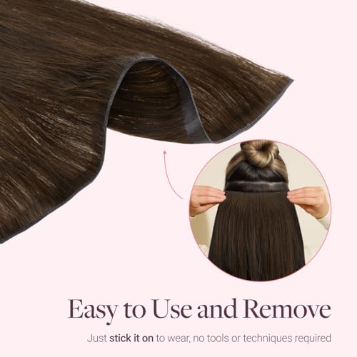 Image of GOO GOO Tape In Weft Hair Extensions, Invisible Genius Weft Home DIY | 14 inch 50g #4A Chocolate Brown, Real Human Hair, Install Quickly, Breathable