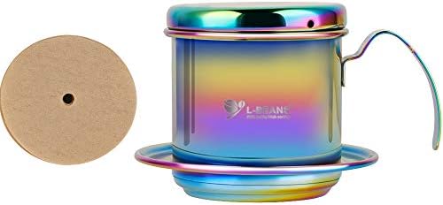 Stainless Steel Vietnamese Coffee Reusable Filter Cup with 100pcs Paper Filter for Pour Over or Ice Drip Coffee (Rainbow)
