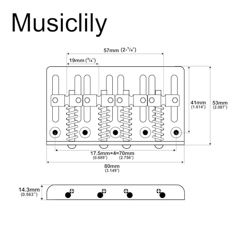 Musiclily Pro 57mm Heavy Duty 4-String Bass Bridge Vintage Brass Saddles for Precision/Jazz Bass, Chrome - Image 2