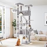 Allewie 81 Inches Tall Cat Tree/Multi-Level Large Climbing Tree House and Towers for Big Feline/Condo and Hammock/Scratching Post/Wide Base/Grey