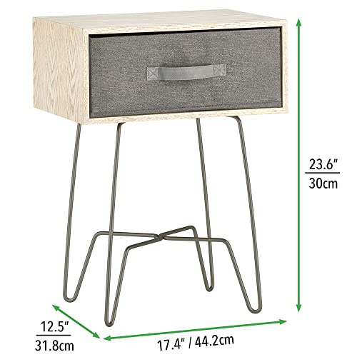 Image of mDesign Modern Farmhouse Side /End Table with Fabric Drawer - Hairpin Legs, Wooden Top - Sturdy Vintage, Rustic, Industrial Home Decor Accent Furniture for Living Room, Bedroom - Alpine Gray