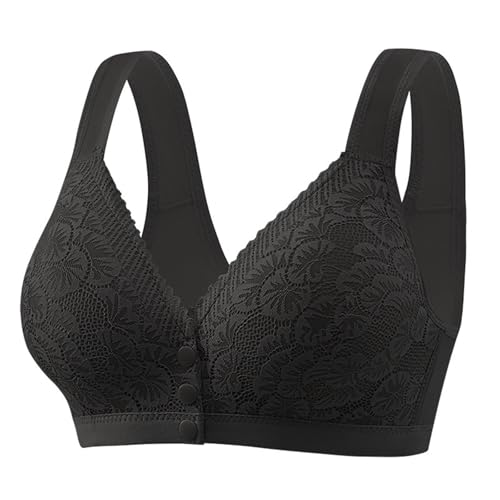 Sujetador para mujer sin aros, push up, antisag, cierre frontal, sin aros, de algodón, transpirable, ligero, cómodo, suave, bralette, Negro , 80B
