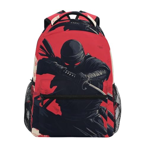 QGBYMX Ninja Moon Red Backpack for School Girls Boys - Book Bag Laptop Travel Backpack Daypack S, Multi, Medium