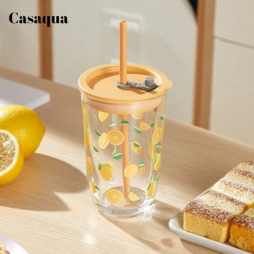 Image of Glass Tumbler with Lid and Straw - 420ML, Set of 1, Travel Coffee Sipper Mug Leakproof for Juice Cocktail Iced Tea Smoothie Hot Cold Drink Cup (Receiving Random Color)