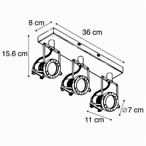 Qazqa Plafón industrial negro 3 luces - SUPLUX Acero Alargada Adecuado para LED Max. 3 x 50 Watt