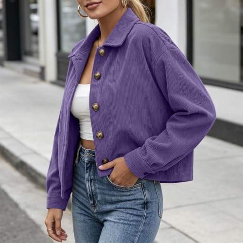 Womens Corduroy Jacket Button Up Cropped Collared Shirt Fall Cardigans - image 3