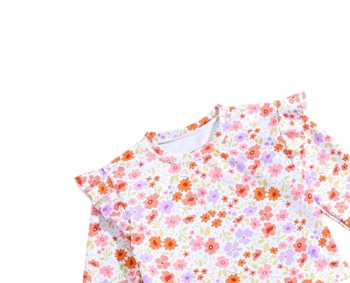 Image of Toddler Swimsuit Girl 3 Piece Rash Guard Bathing Suit Cute Little Girls Long Sleeve Quick Dry Swimwear Brown Flowers 4Y