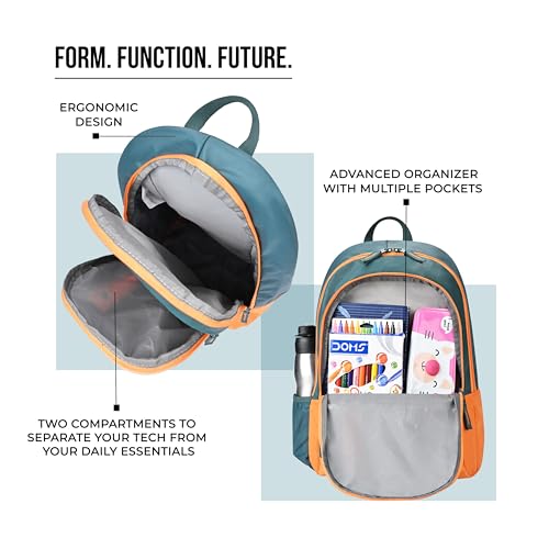 Image of Gear Eco 4 18 inch /19L Medium Water Resistant Daypack | Casual Backpack | Travel Backpack for Men /Women (Teal - Orange)