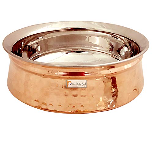 Prisha India Craft Stainless Steel Copper Handi Bowl for Serving Dishes, Serveware & Tableware | Capacity 750 ML, 3 No | Set of 2