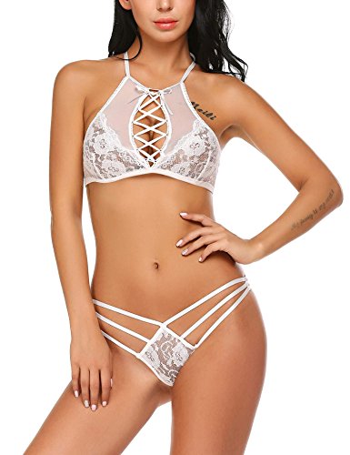 Modfine Conjuntos de Lencería Mujer Rosa Flor Encaje Atractivo Tamaño Completo