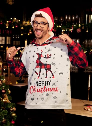 Arvilhill Men's Ugly Christmas Hoodies Vintage Red Plaid Sweatshirt (S-3XL) - Image 7