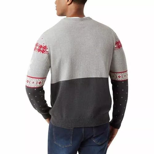 Chaps Men's Crewneck Family Holiday Christmas Sweater (US, Alpha, Large, Regular, Regular, Gray)3