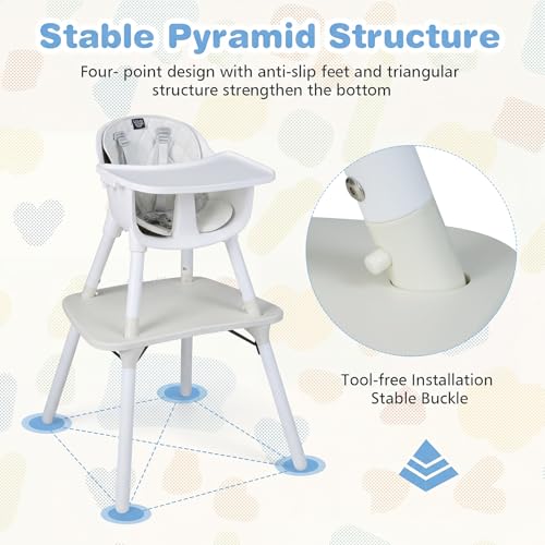Image of BABY JOY High Chair, 5 in 1 Convertible Highchair for Babies & Toddlers | Booster Seat | Table and Chair Set | Infant Feeding Chair with Removable Tray, Safety Harness, Removable Cushion (White)