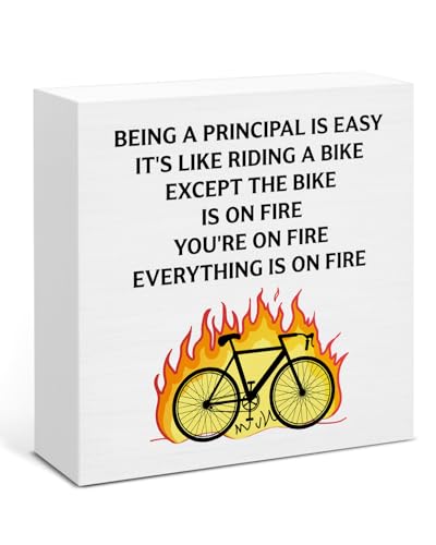 School Principal Appreciation Gifts for Women Men, Christmas Birthday Gifts for Principal, Everything is on Fire Wooden Sign Home Office Shelf Desk Decor