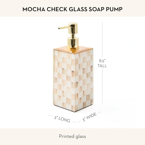 Image of MACKENZIE-CHILDS Glass Soap Pump, Brown-and-White Mocha Check