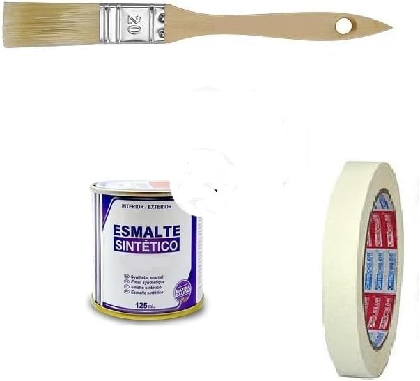 PCMoviles Pack para Pequeñas Reparaciones de Pintura – Esmalte Sintético NEGRO BRILLO 125 ml, Paletina y Cinta de Pintar, Ideal para Hogar y Taller