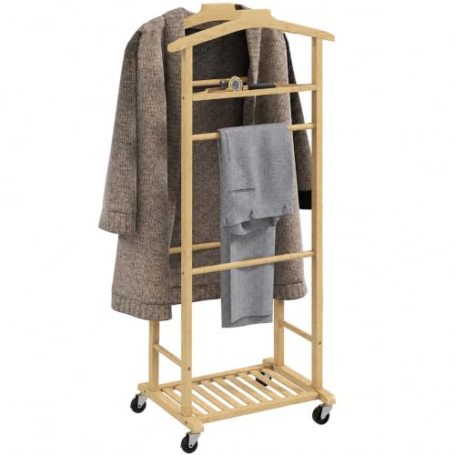 HOMCOM Galán de Noche de Bambú con Ruedas Bandeja 47x33,7x105,5 cm Natural