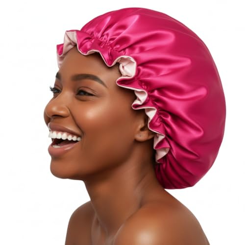 Pretty Robes Silk Satin Hair Bonnet for Sleeping Reversible Hot Pink/Camel