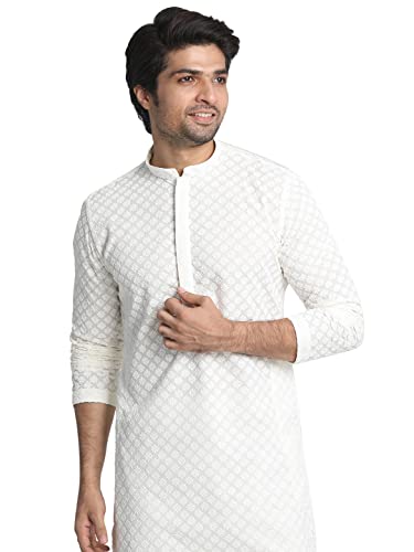 Image of Manyavar Men's Cotton Blend Chikankari Kurta Set (2pcs)