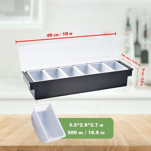 V·RESOURCING Ice Chilled Condiment Caddy with 6 Containers(16.9oz),Divided Serving with Ice Chamber,Ice Cooled Condiment Serving Container with Lid for Salar Bar,Fruit,Veggie,Candy,Snack,Sauce - Image 2