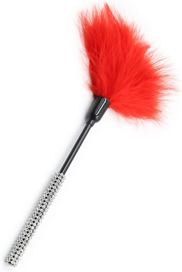 Round Diamond Metal Rod Feather Flirting Toy Flirting Feather (Color : Red)