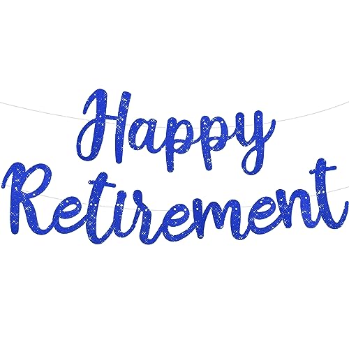 Image of BEISHIDA Pre-Strung Glitter Blue Happy Retirement Banner Party Decoration | NO DIY,Happy Retirement Sign,Retirement banner for Women & Man,Retirement Party Supplies