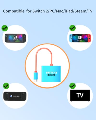 Switch 2 TV Dock Docking Station for Nintendo 2,Portable 2025 New Models Adapter Support 4K/60HZ Switch 2 TV Dock Mode, (Blue and Red)
