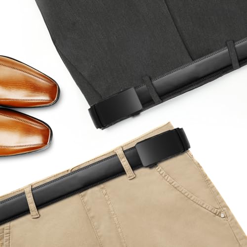 Image of Men's Real Leather Ratchet Dress Casual Belt, Cut to Exact Fit,Elegant Gift Box