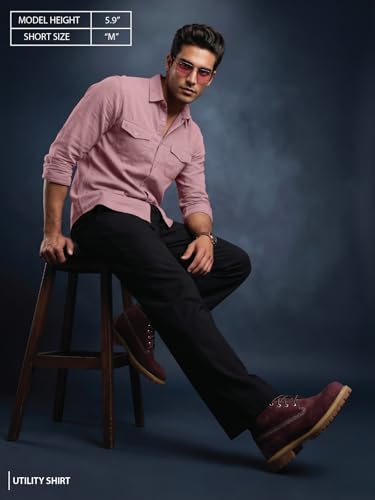 Image of Veirdo Men's Pure Cotton Utility Shirt | Full Sleeve Casual Button-Down with Dual Chest Pockets | Stylish & Comfortable Everyday Wear | Colors: Beige, Black, Maroon, Olive, Rust & White